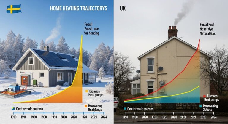 Comparing home heating trajectories in Sweden and the UK